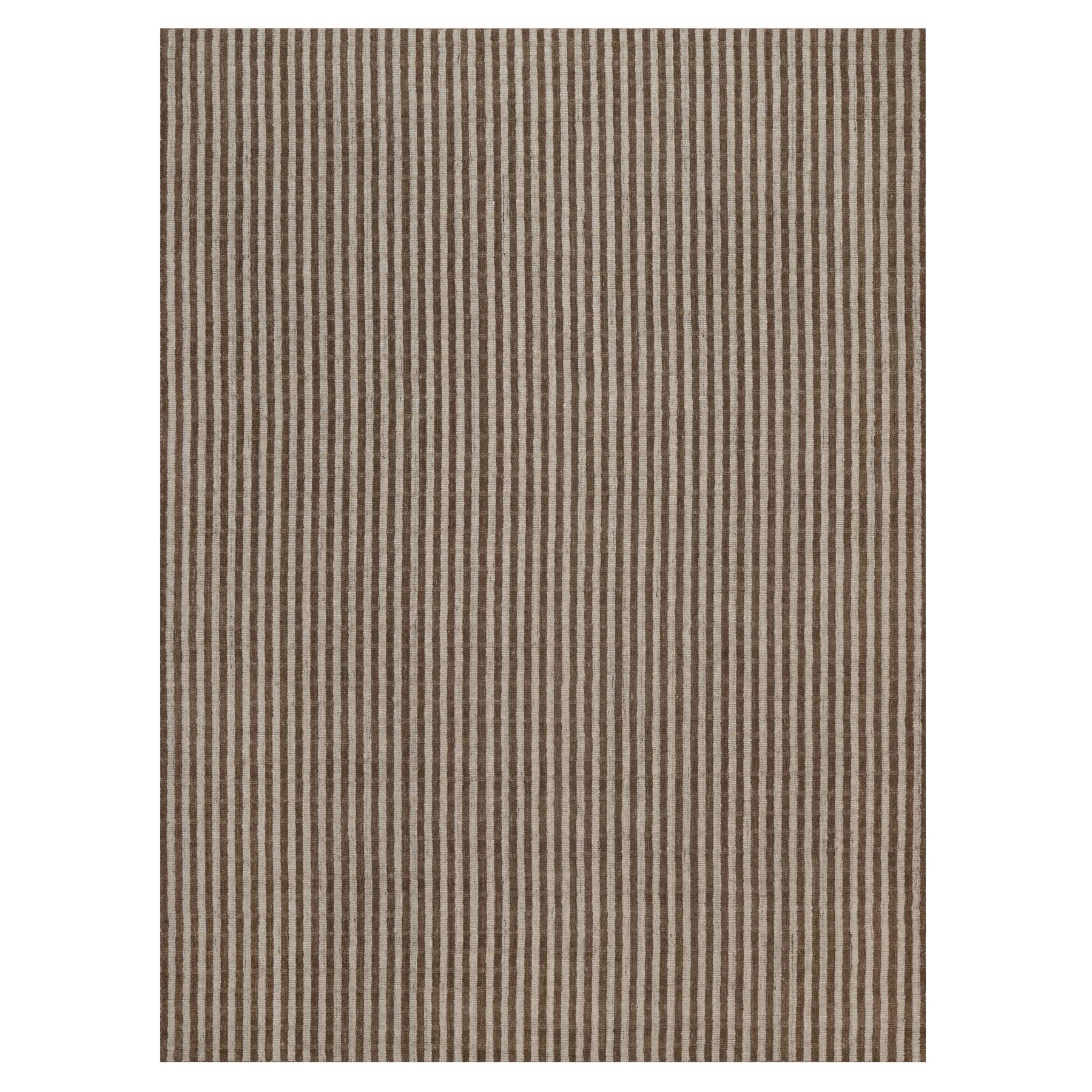 9'1"x12'2" Tan and Chocolate Brown, Vertical Stripes Design with Salt and Pepper Effect, Undyed Natural Wool, Hand Loomed, Oriental Rug 